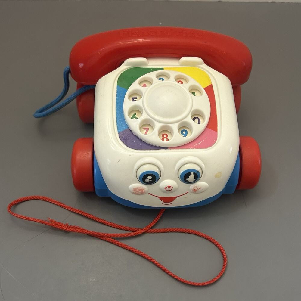 VINTAGE 1993 Fisher Price Phone Rotary Telephone Pull Toy Moving Eyes READ
